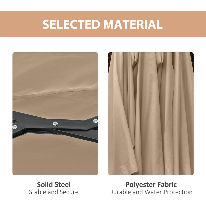 Ombrellone Doppio con Luci LED Ø4,5 m Palo Ø48 mm in Poliestere e Acciaio Cachi