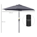 Ombrellone da Giardino Ø2,7x2,35 m Palo Ø38 mm in Alluminio e Tessuto in Poliestere Grigio