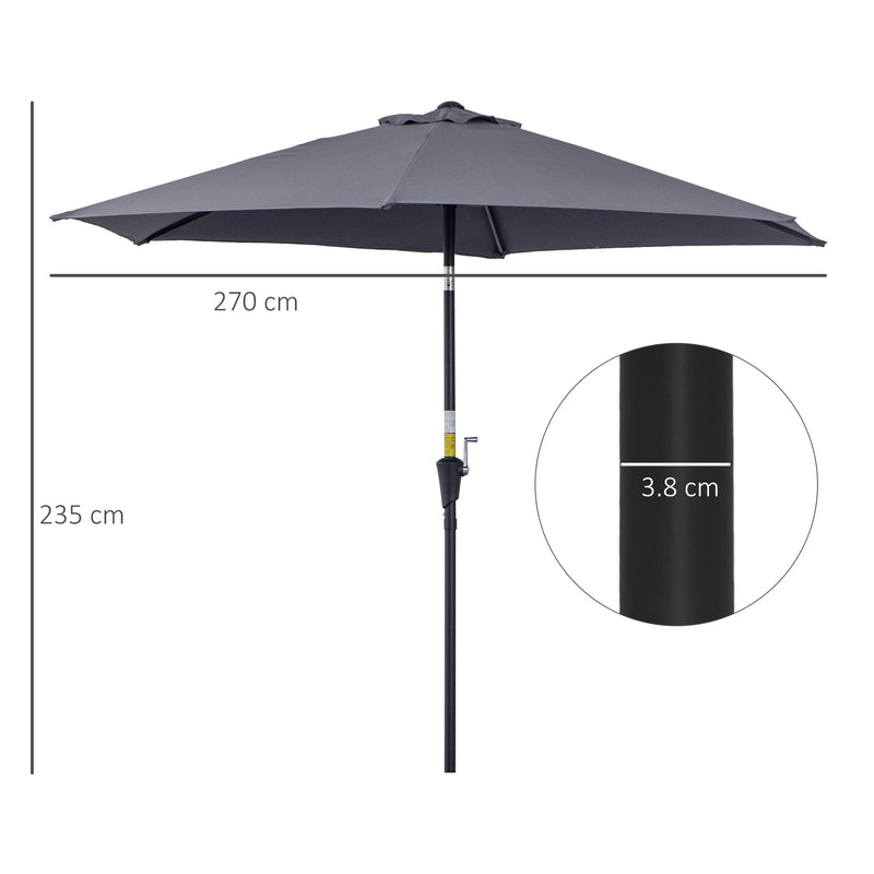 Ombrellone da Giardino Ø2,7x2,35 m Palo Ø38 mm in Alluminio e Tessuto in Poliestere Grigio