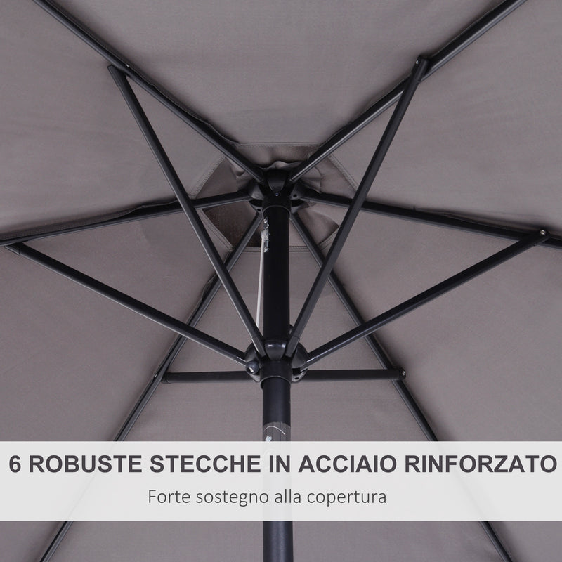 Ombrellone da Giardino Ø2,7x2,35 m Palo Ø38 mm in Alluminio e Tessuto in Poliestere Grigio