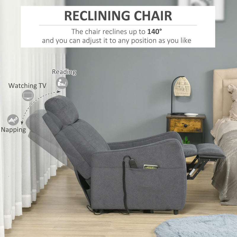 Poltrona Alzapersona Elettrica 1 Motore 68x87x104 cm in Tessuto Effetto Lino Nero