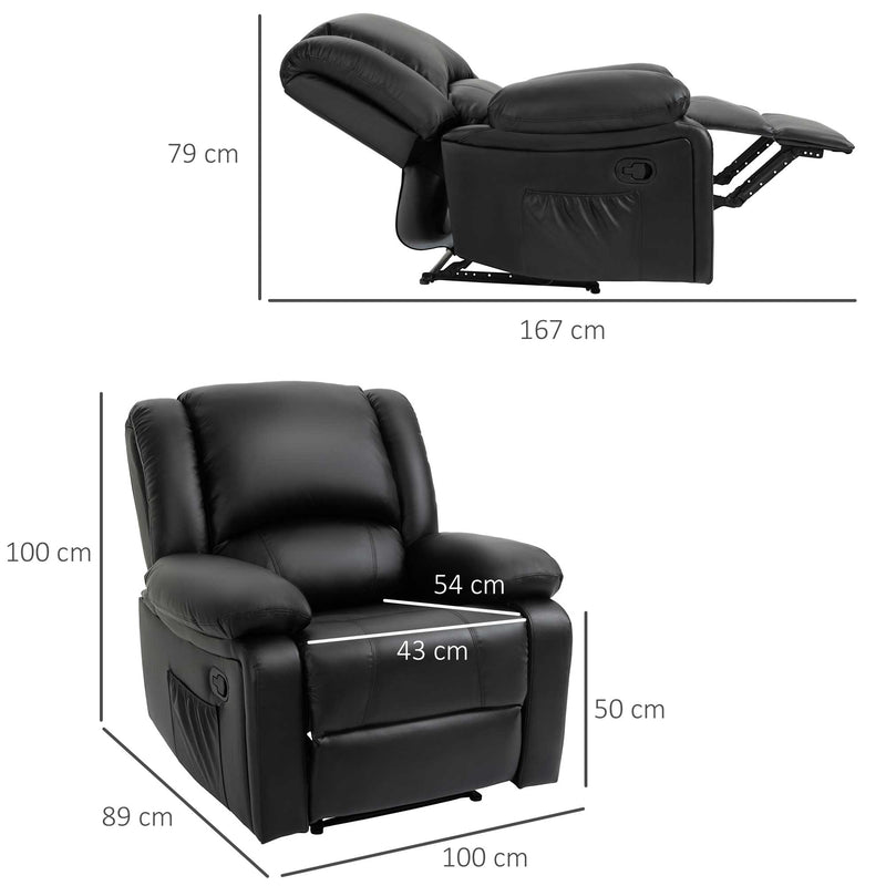 Poltrona Relax Reclinabile Manuale 100x89x100 cm in in Similpelle Nero