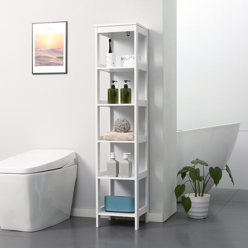 Mobile Scaffale Bagno 5 Ripiani 30x30x140 cm in MDF Bianco