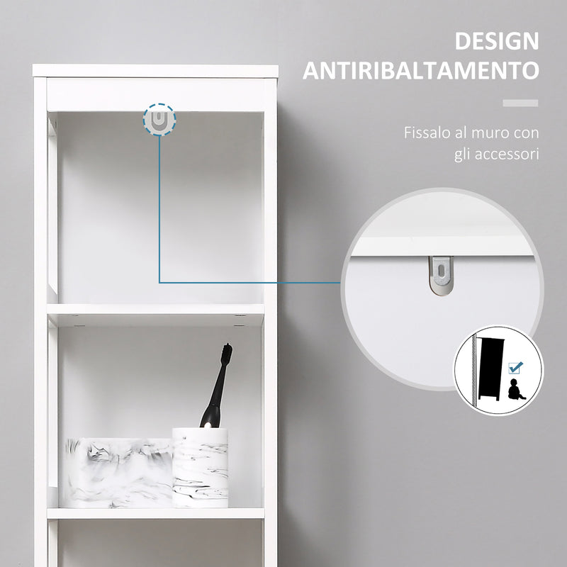 Mobile Scaffale Bagno 5 Ripiani 30x30x140 cm in MDF Bianco