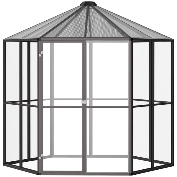 Sechseckiges Gartengewächshaus 2,4 x 2,4 x 2,3 m aus Aluminium und braunem Polycarbonat sconto