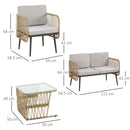 Set da Giardino Divano 2 Poltrone e Tavolino in Rattan Beige