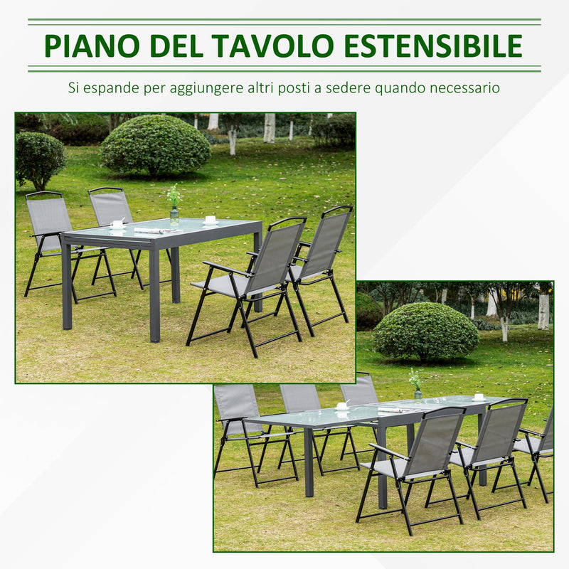 Tavolo Allungabile da Giardino 270x90x73 cm in in Alluminio con Piano in Vetro
