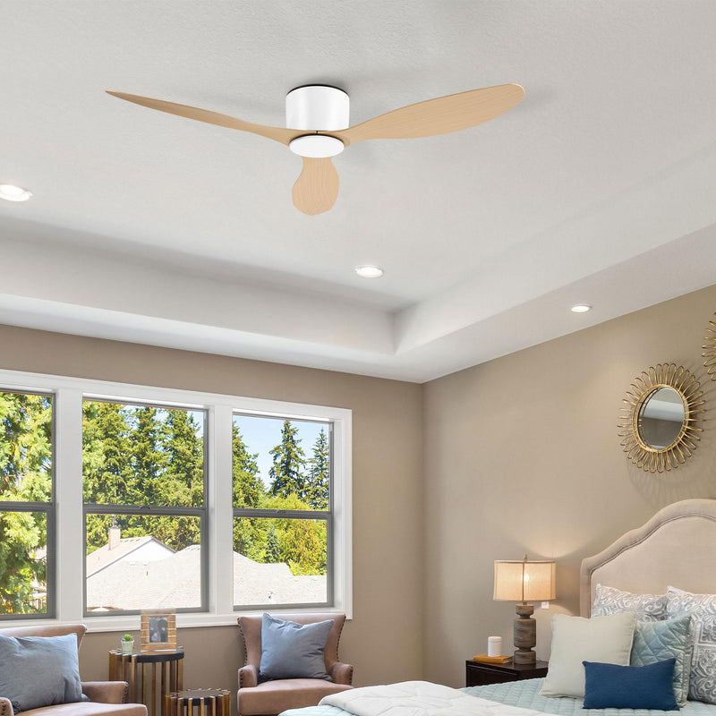 Ventilatore da Soffitto 3 Pale Ø112x25 cm 6 Velocità Legno Naturale e Bianco