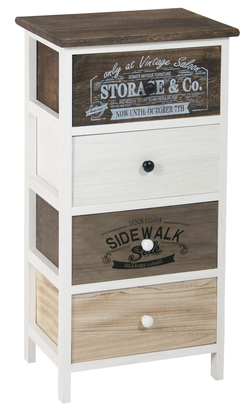 Cassettiera 4 Cassetti in Legno Massello 38x28x73 cm Fumer Trudy