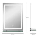 Specchio Bagno a Parete Cornice Luce LED a 3 Colori Mensola in Vetro 50x12x70 cm 