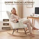 Sedia a Dondolo Imbottita 66x90x90 cm con Tasche Laterali e Schienale Alto in Velluto Teddy Bianco Crema      