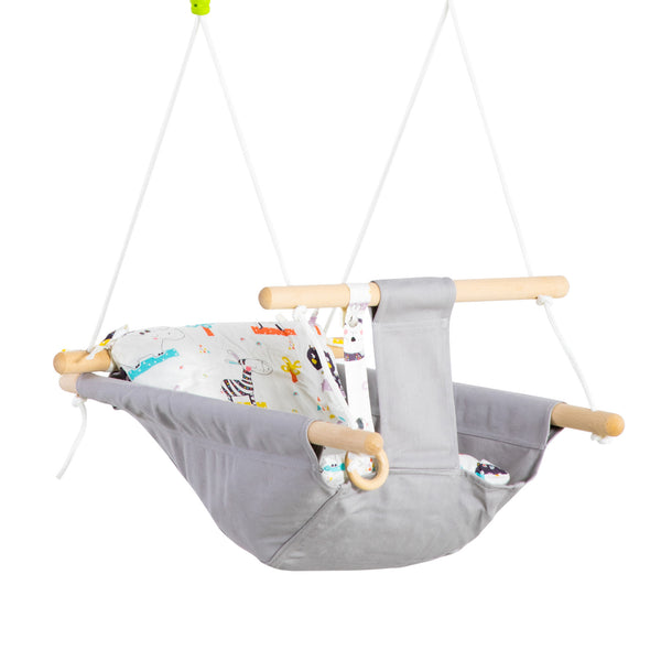 Schaukel für Babys 6-36 Monate 70x45x160 cm in Holz und grauer Baumwolle acquista