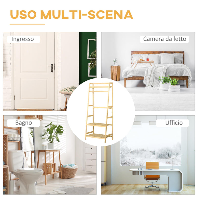 Appendiabiti con Ripiani 70x42x164 cm in Bambù Naturale