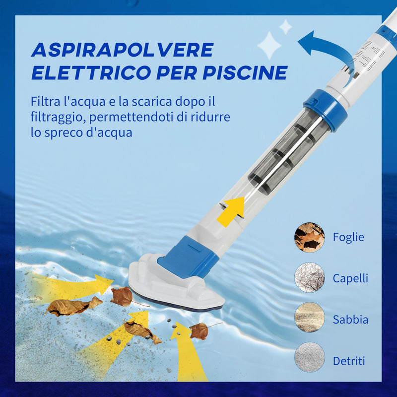 Aspirapolvere per Piscina Portatile 210x17x7 cm con Palo Telescopico Bianco e Blu