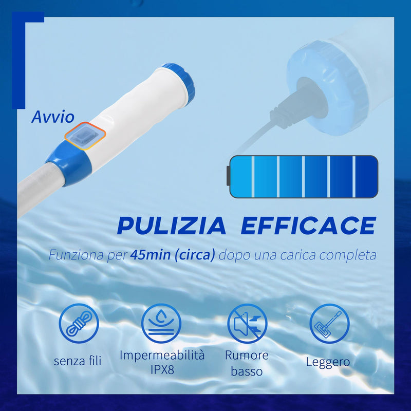 Aspirapolvere per Piscina Portatile 210x17x7 cm con Palo Telescopico Bianco e Blu