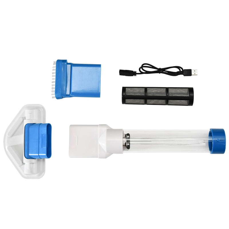 Aspirapolvere per Piscina Portatile 210x17x7 cm con Palo Telescopico Bianco e Blu