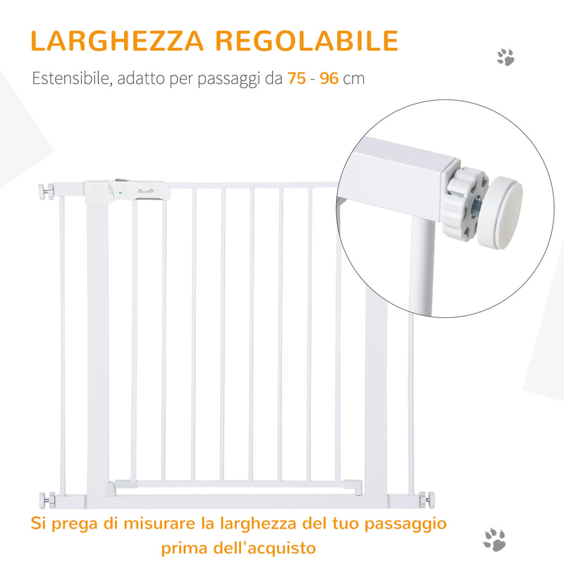 Cancelletto Sicurezza Regolabile per Cani 75-96 cm in Acciaio e Plastica Bianco