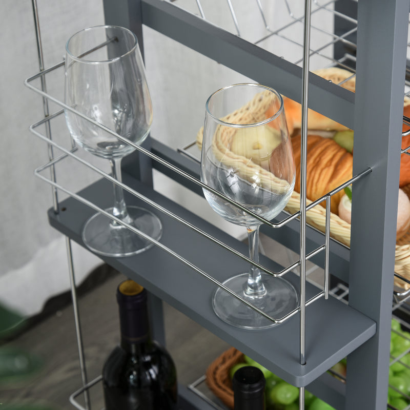 Carrello da Cucina 47x37x83 cm 1 Cassetto 4 Cestelli Ripiani Portaspezie Grigio