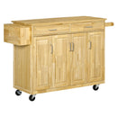 Carrello da Cucina 2 Cassetti 4 Ante 136x47x91,5 cm con Ruote in Legno Naturale