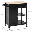 Carrello da Cucina 83x45x88 cm 1 Cassetto 1 Armadietto 2 Ripiani in MDF e Acciaio Nero