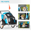 Carrellino Passeggino Rimorchio per Cani 150x82x98-108 cm Max 40Kg con 2 Ingressi Blu