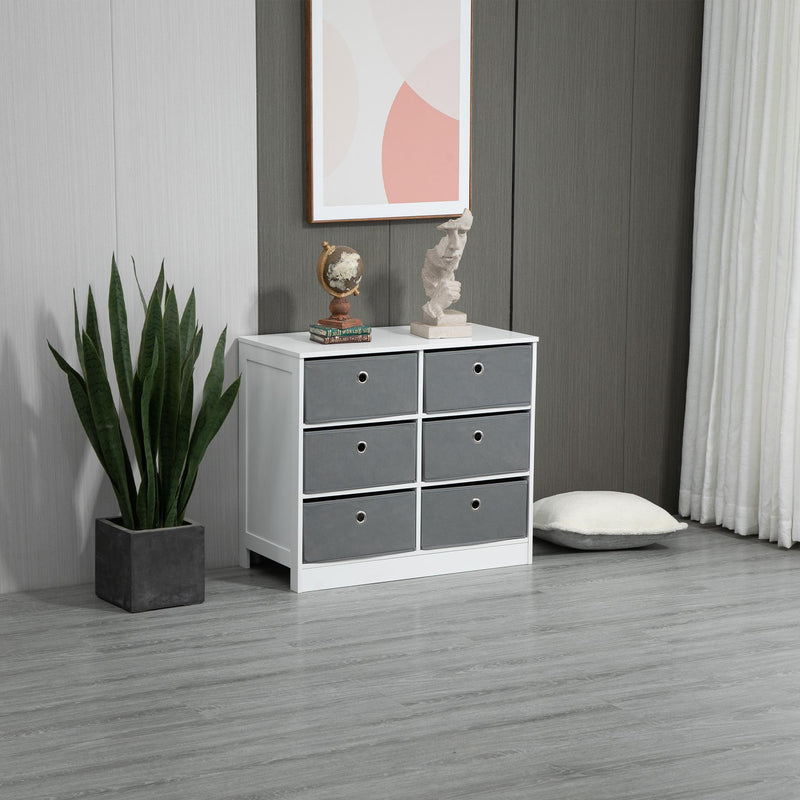 Cassettiera 72x35x62 cm 6 Cassetti in Tessuto Non Tessuto e MDF Bianco e Grigio
