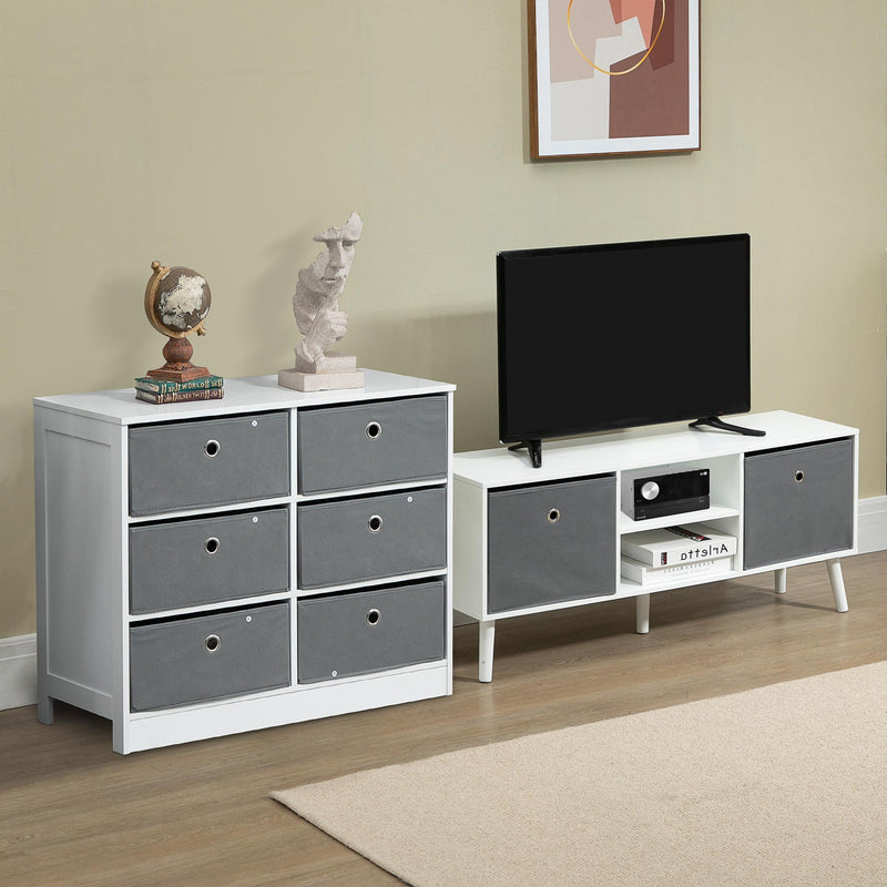 Cassettiera 72x35x62 cm 6 Cassetti in Tessuto Non Tessuto e MDF Bianco e Grigio