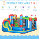 Castello Giostra Gonfiabile 390x300x197 cm con Scivolo Trampolino e Piscina Multicolore