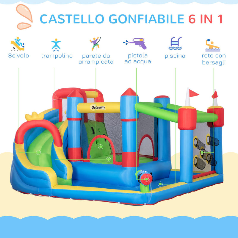 Castello Giostra Gonfiabile 390x300x197 cm con Scivolo Trampolino e Piscina Multicolore