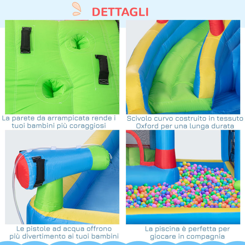 Castello Giostra Gonfiabile 390x300x197 cm con Scivolo Trampolino e Piscina Multicolore