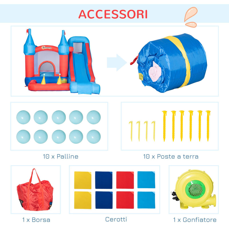Castello Giostra Gonfiabile 333x280x210 cm con Scivolo Trampolino e Piscina Multicolore
