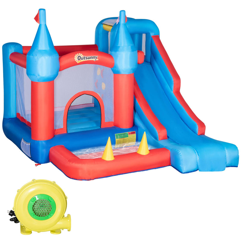Castello Giostra Gonfiabile 333x280x210 cm con Scivolo Trampolino e Piscina Multicolore