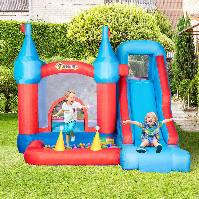 Castello Giostra Gonfiabile 333x280x210 cm con Scivolo Trampolino e Piscina Multicolore