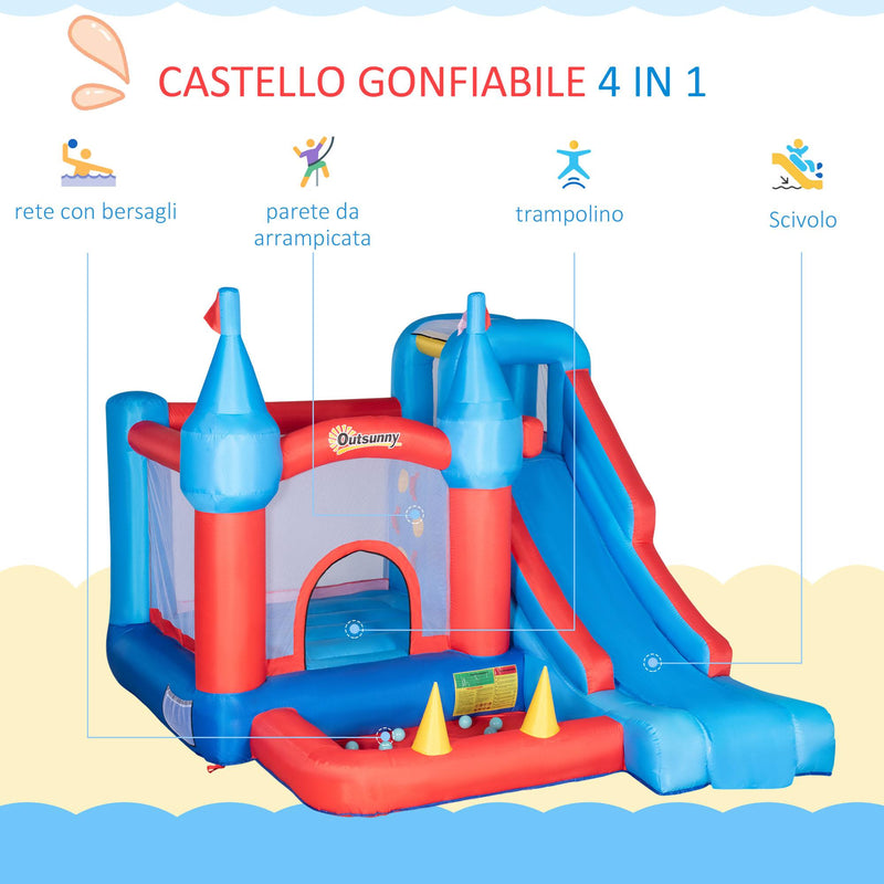 Castello Giostra Gonfiabile 333x280x210 cm con Scivolo Trampolino e Piscina Multicolore