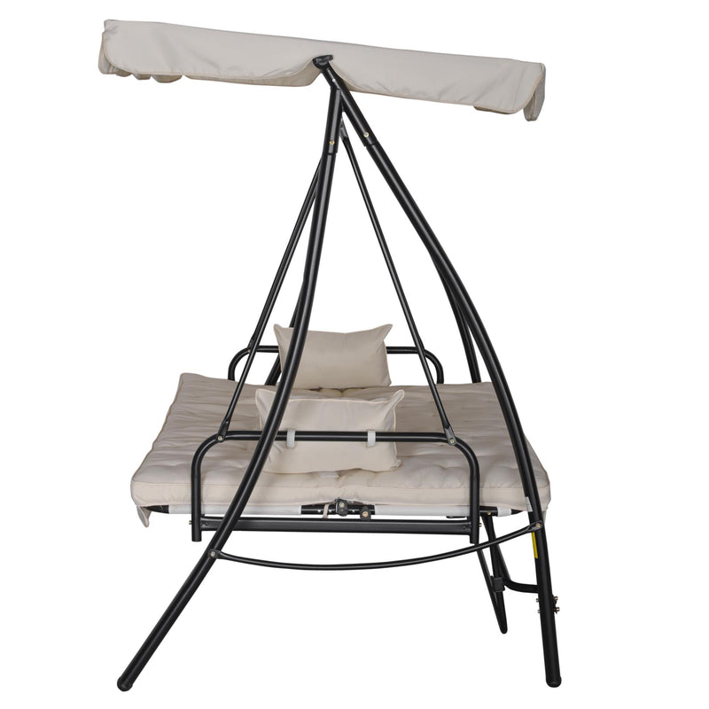 Dondolo Letto 3 Posti da Giardino 209x114x170 cm in Metallo e Poliestere Beige