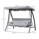 Dondolo Letto 3 Posti da Giardino 209x114x170 cm in Metallo e Poliestere Grigio