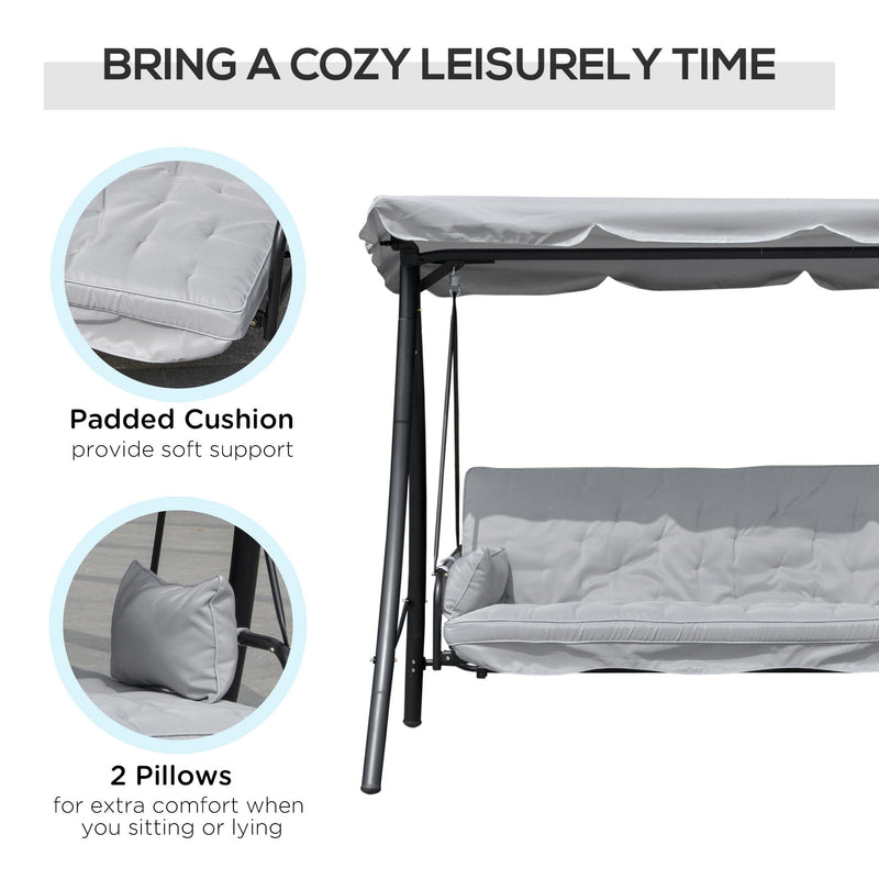 Dondolo Letto 3 Posti da Giardino 209x114x170 cm in Metallo e Poliestere Grigio