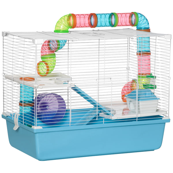 Käfig für Hamster 3 Ebenen 59x36x47 cm mit Spielzeug aus blauem und weißem Stahl sconto