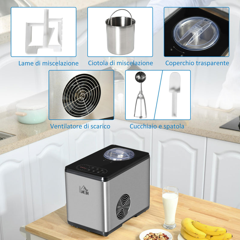 Gelatiera 1,5 Litri 38,4x24x32 cm in Acciaio Argento e Nero