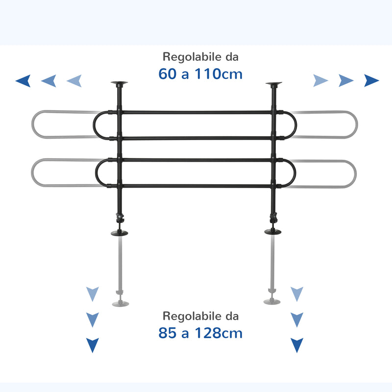 Griglia Divisoria Regolabile 87-135 cm per Trasporto Cani in Auto Nera