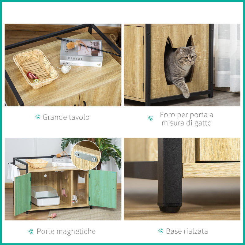 Mobile Lettiera per Gatti 82,3x51x54 cm in Legno Truciolato e Acciaio