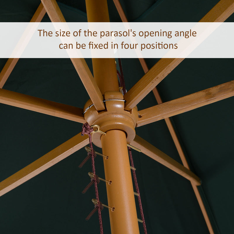 Ombrellone da Giardino 2x3 m Palo Ø38 mm Rettangolare in Legno e Poliestere Nero