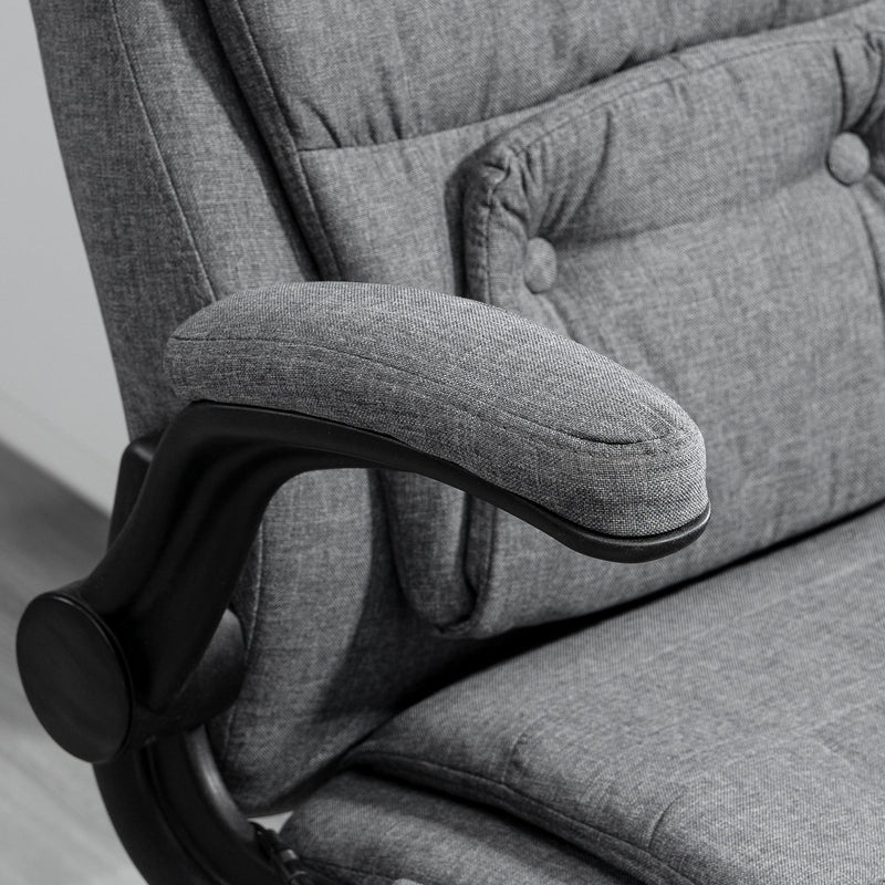 Sedia Poltrona da Ufficio Presidenziale Massaggiante in Tessuto Effetto Lino Grigia