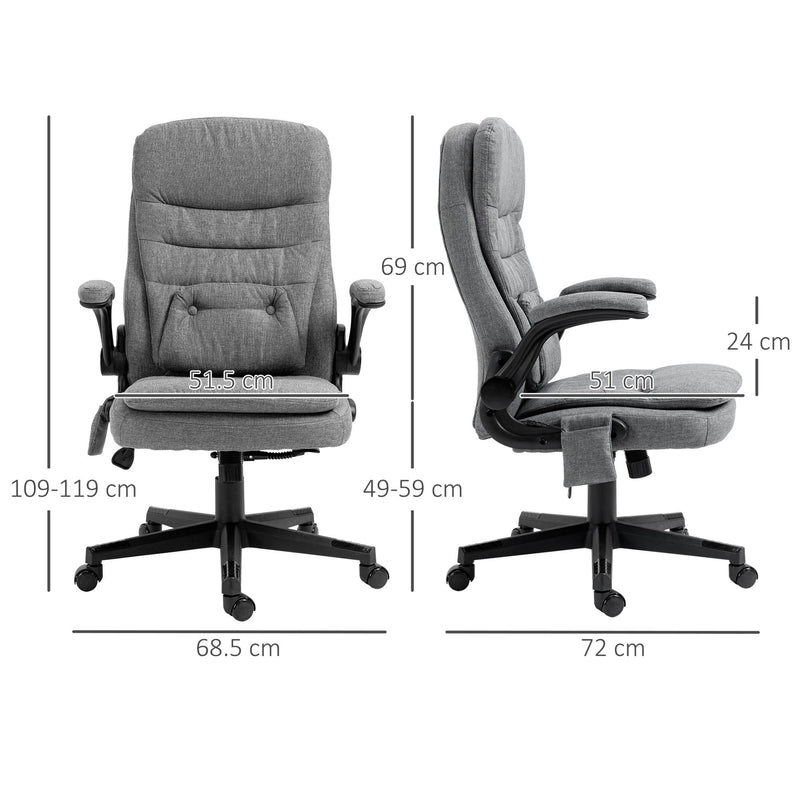 Sedia Poltrona da Ufficio Presidenziale Massaggiante in Tessuto Effetto Lino Grigia