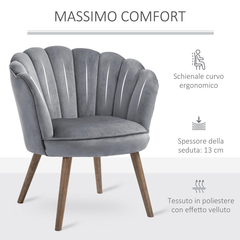 Poltrona Imbottita 66x72x79 cm in Velluto Grigia