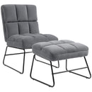 Poltrona Imbottita con Poggiapiedi Pouf in Tessuto Effetto Velluto Grigio