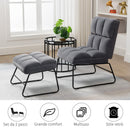 Poltrona Imbottita con Poggiapiedi Pouf in Tessuto Effetto Velluto Grigio