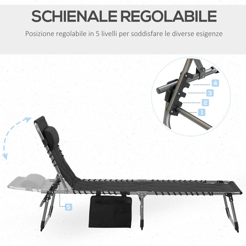 Lettino Prendisole Pieghevole da Giardino 188x57x30 cm in Acciaio e Tessuto Oxford Nero