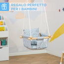 Seggiolino Altalena per Bambini 40x40x180 cm in Legno e Tessuto Grigio