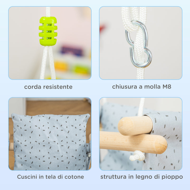 Seggiolino Altalena per Bambini 40x40x180 cm in Legno e Tessuto Grigio